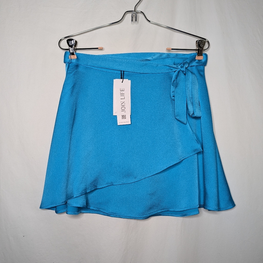 Stradivarius Blue Wrap Mini Skirt
